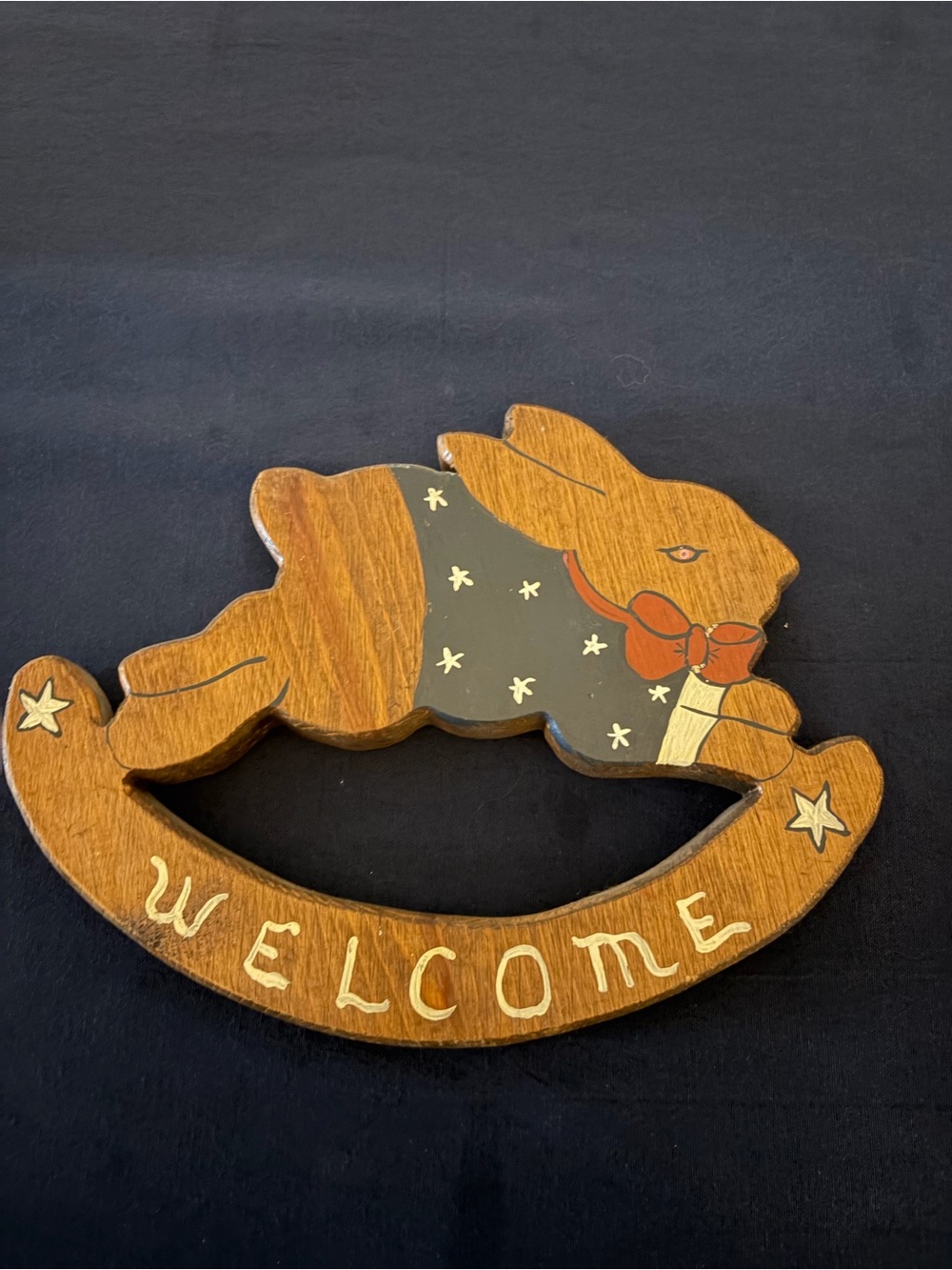 Vintage Patriotic  Wooden Bunny Welcome Rustic Primitive Farm House 4th of July.